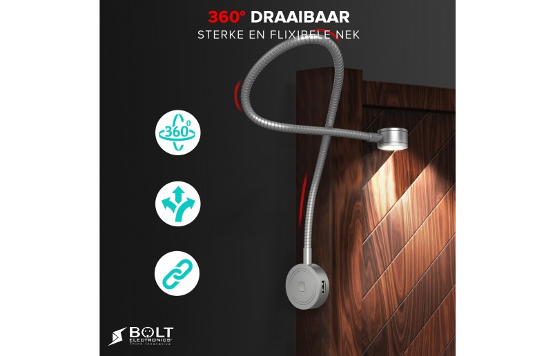 LED Bedlampje met flexibele arm, dimfunctie en USB ( 1 stuk)