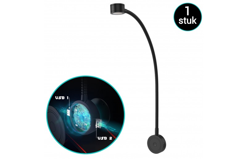 LED Bedlampje met flexibele arm, dimfunctie en USB ( 1 stuk)