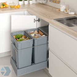 Uittrekbare inbouw afvalbak 2x30 liter extra zwaar