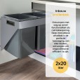 Uittrekbare Inbouw afvalbak 2x20 liter hangend zijwand montage