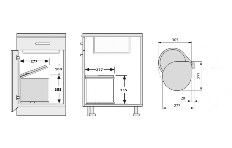 Afvalbak inbouw 13 liter wit 