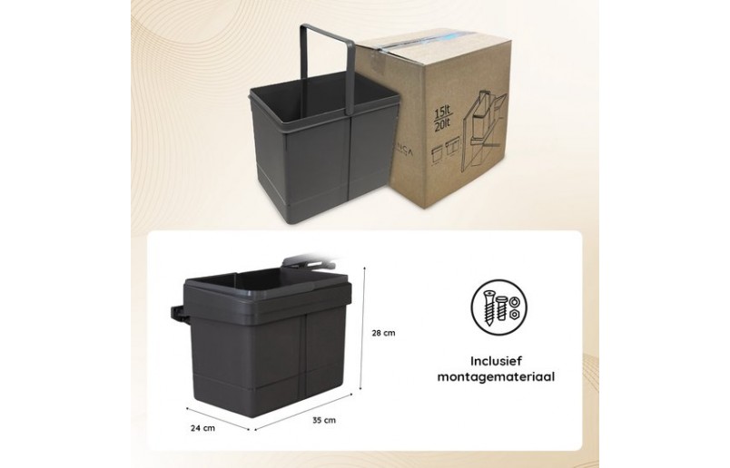 Afvalbak inbouw 15 liter antraciet