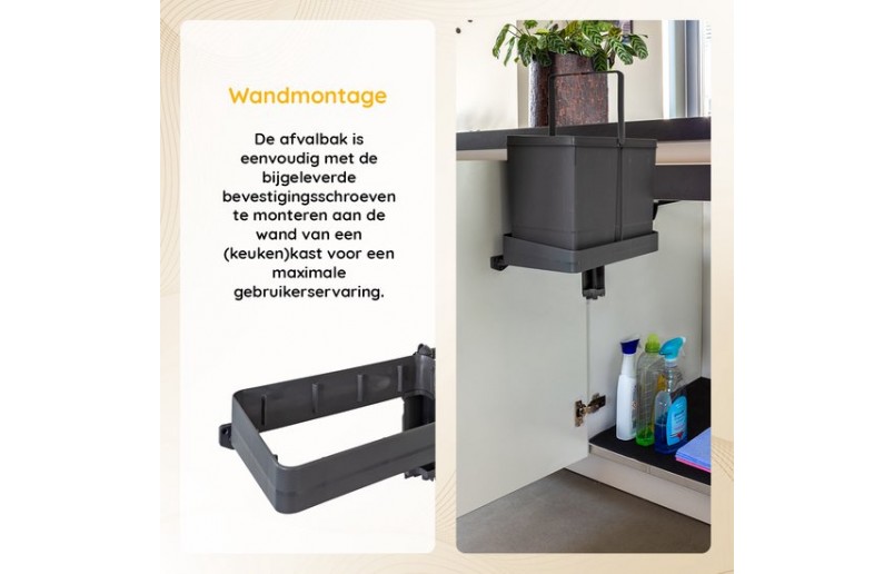Afvalbak inbouw 15 liter antraciet