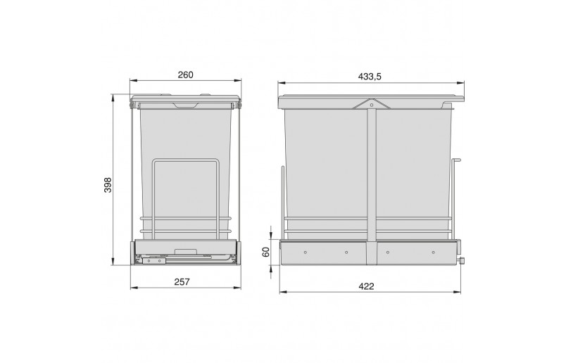 Uittrekbare inbouw afvalbak 2x12 liter 