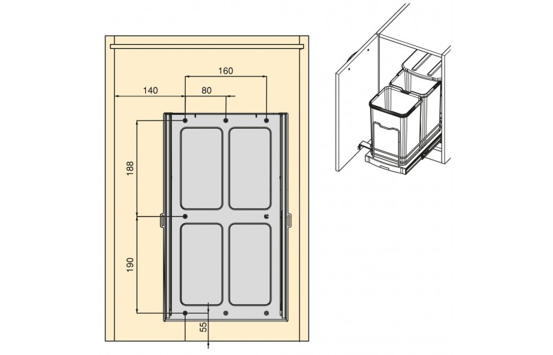 Uittrekbare inbouw afvalbak 2x12 liter 