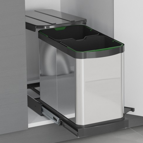 Uittrekbare inbouw afvalbak 2x12 liter RVS