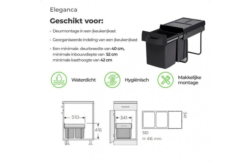 Inbouw afvalbak 2x20 liter - AFB220L