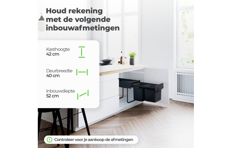 Inbouw afvalbak 2x20 liter - AFB220L