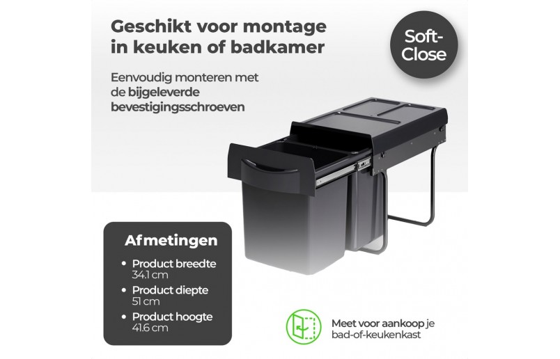 Inbouw afvalbak 2x20 liter - AFB220L