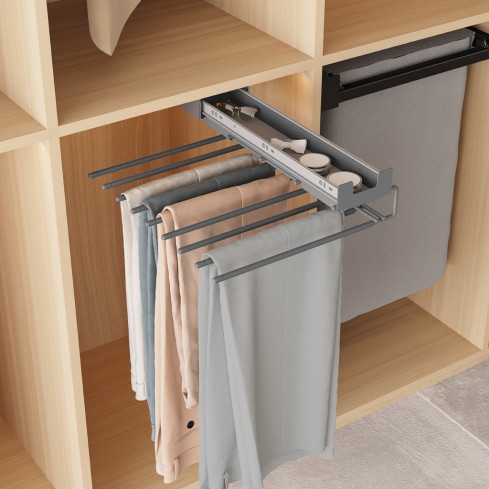 Uittrekbaar pantalonrek Excellent voor 9 pantalons zilver/chroom