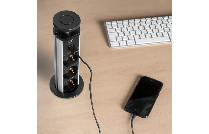 Meubel stopcontact met RA stopcontacten en USB uittrekbaar