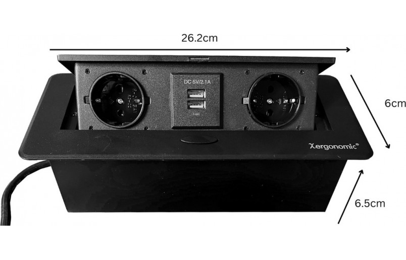 Bureaustopcontact zwart met 2 stopcontacten en 2 USB poorten