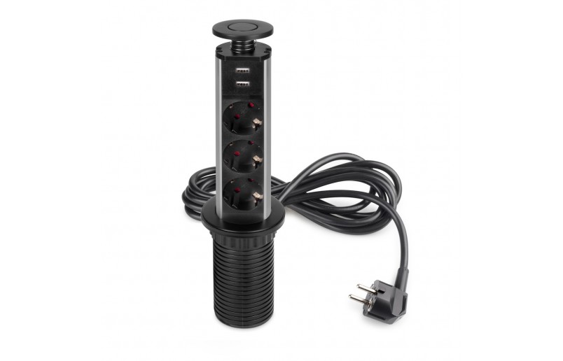 Meubel stopcontact met RA stopcontacten en USB uittrekbaar