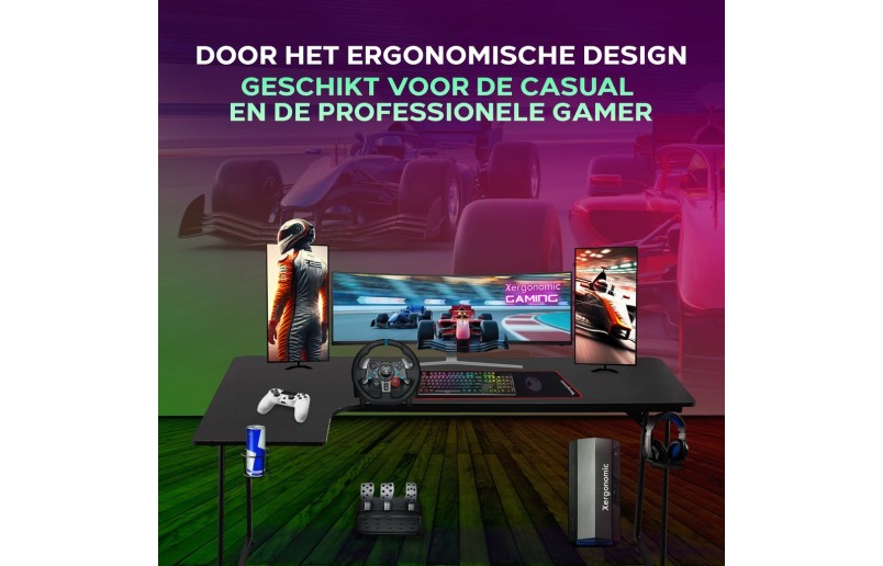 Gaminig bureau Neon recht model met hoekverbreding zwart