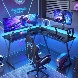 Gaming hoekbureau Dex zwart houtnerf topblad