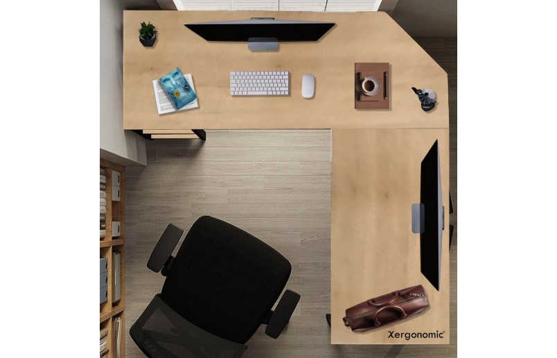 Hoekbureau met lade en legplanken zwart/naturel op=op