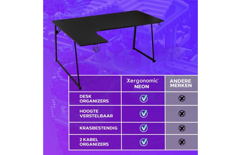 Gaminig bureau Neon recht model met hoekverbreding zwart