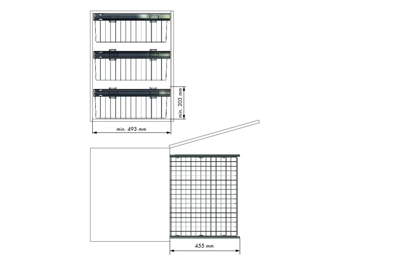 Draadmand / schuiflade Menage Confort met zelfsluitende zijgeleiders voor kastfront van 300 tot 600 mm