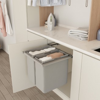 Stoffen uittrekbare wasbare wasmand/wassorteerder 40+40 liter voor kastfront 600 mm