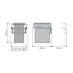 Stoffen uittrekbare wasbare wasmand/wassorteerder 40+40 liter voor vast kastfront 600 mm