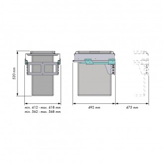 Stoffen uittrekbare wasbare wasmand/wassorteerder 40+40 liter voor vast kastfront 600 mm