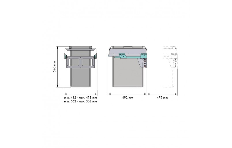 Stoffen uittrekbare wasbare wasmand/wassorteerder 40+40 liter voor vast kastfront 600 mm