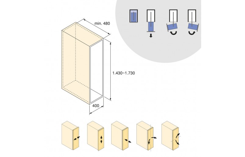 Uittrekframe draaibaar voor keukenkasten met hoogte 143 cm en kastbreedte 400 mm