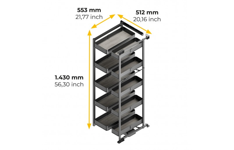 Uittrekframe voor keukenkasten met hoogte 148 cm en kastbreedte 600 mm