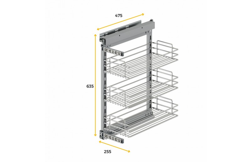 Uittrekframe met wandbevestiging links voor keukenkasten met kastbreedte 300 mm
