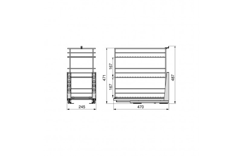 Uittrekframe met 3 manden voor keukenkasten met kastbreedte 300 mm 