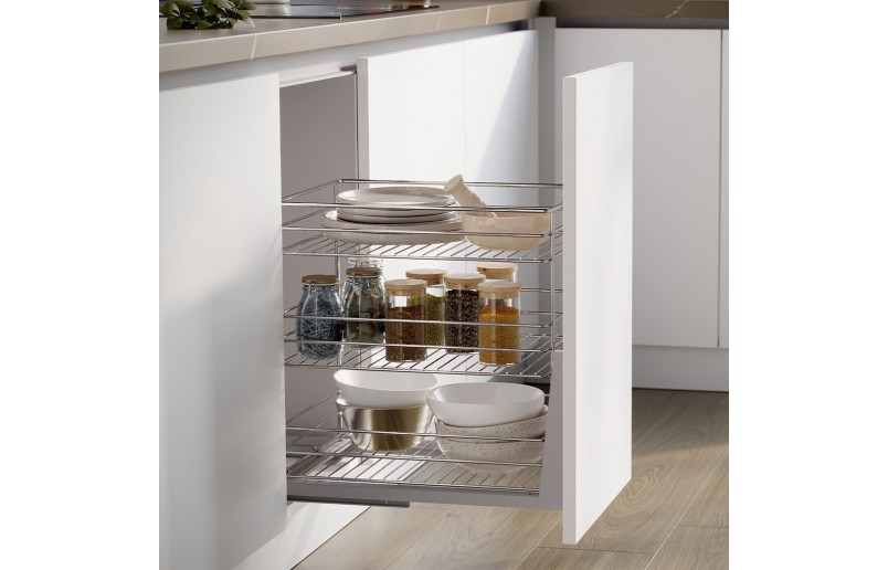 Uittrekframe met 3 manden voor keukenkasten met kastbreedte 400 mm
