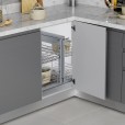 Uittrekbaar hoek-opbergsysteem voor keukenkasten chroom, links-rechts