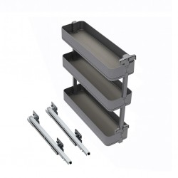 Uittrekbaar potten- en flessenrek met 3 plateaus voor keukenkaste met breedte 200 mm