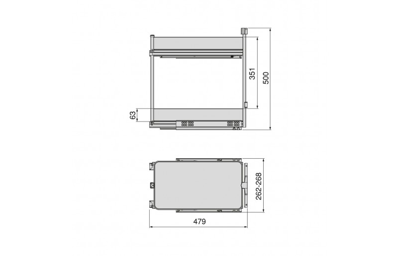Uittrekframe met 2 opberg plateaus voor keukenkasten met breedte 300 mm