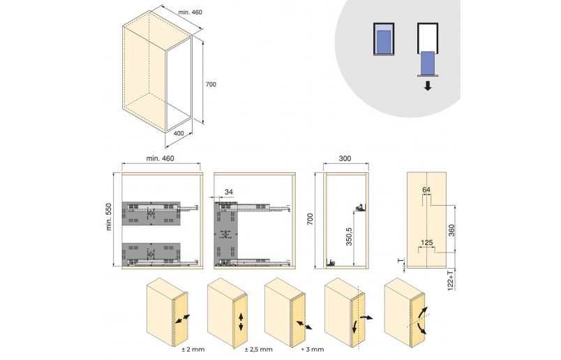 Uittrekframe met 2 opberg plateaus voor keukenkasten met breedte 300 mm