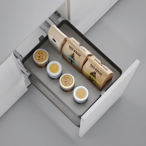 Uittrekframe met 2 opberg plateaus voor keukenkasten met breedte 300 mm