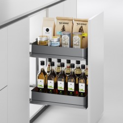 Uittrekframe met 2 opberg plateaus voor keukenkasten met breedte 300 mm