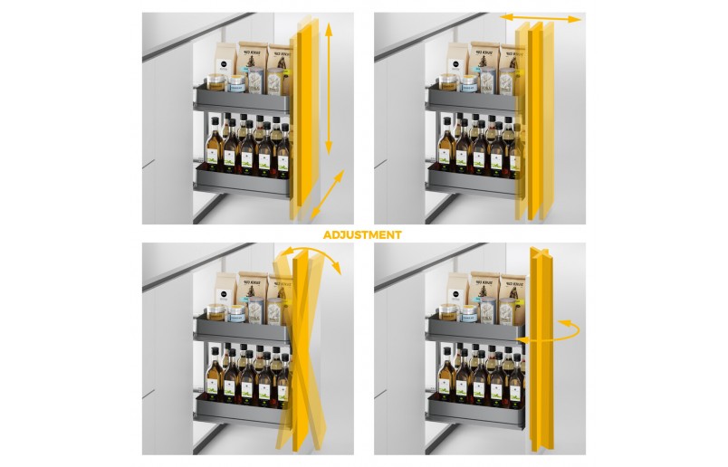 Uittrekframe met 2 opberg plateaus voor keukenkasten met breedte 300 mm