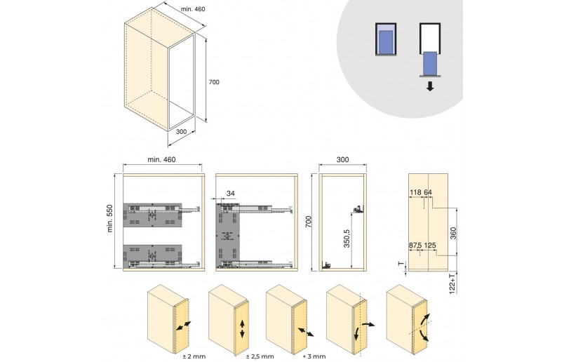 Uittrekframe met manden en broodzak voor keukenkasten met kastbreedte 300 mm