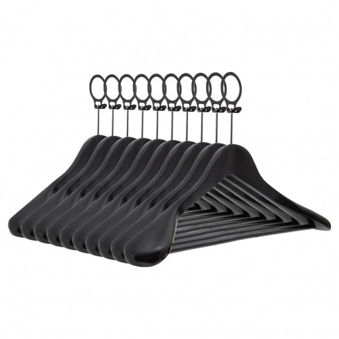 Kledinghanger / hotelhanger lux A kwaliteit, zwart gelakt, anti diefstal ring