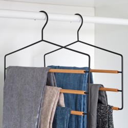Broekenhanger 3 etages mat zwart met hout