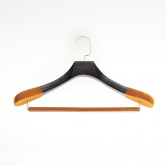 Kledinghanger met broeklat, antique gelakt platte chrome haak 
