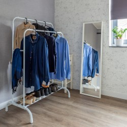 Eleganca kledingrek met 2 stangen en schoenenplank, wit metaal