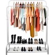 Eleganca kledingrek met 2 gebogen stangen en planken voor schoenen, wit