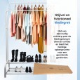 Eleganca kledingrek met 2 gebogen stangen en planken voor schoenen, wit