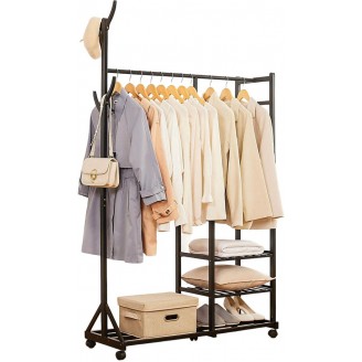 Bamboe houten kledingrek zwart 100 cm breed op wielen