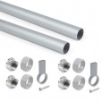 Kledingroede rond zilver (2 stuks) in complete set, lengte 115 cm