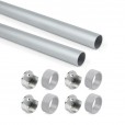 Kledingroede rond zilver (2 stuks) in complete set, lengte 115 cm