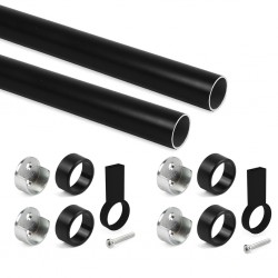 Kledingroede rond zwart (2 stuks ) in complete set, lengte 115 cm