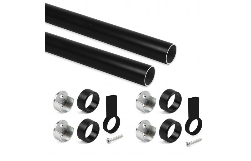Kledingroede rond zwart (2 stuks ) in complete set, lengte 115 cm